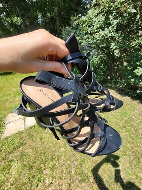 Call It Spring Black Strappy Cage Heels Size 8.5